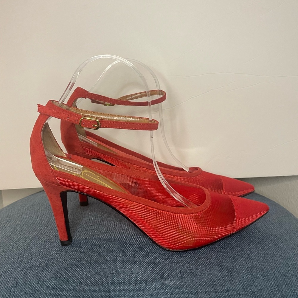 J. Renee Jena Mesh Ankle Strap Dress Pump in color Red in a size 9 1/2 - Picture 14 of 14